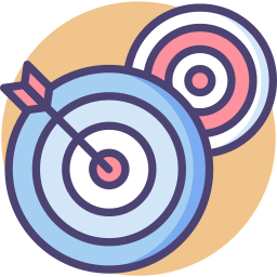 Flat design target icon with an arrow hitting the bullseye for goal achievement and business marketing strategy.