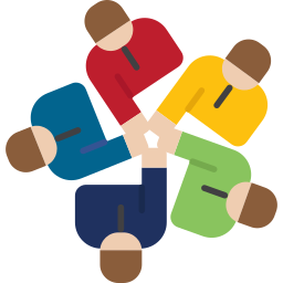 Flat vector illustration of a diverse business team in a circle representing collaboration and unity.