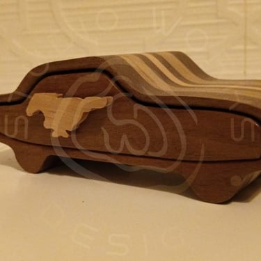 Mustang bandsaw box made with walnut, maple and birch ply