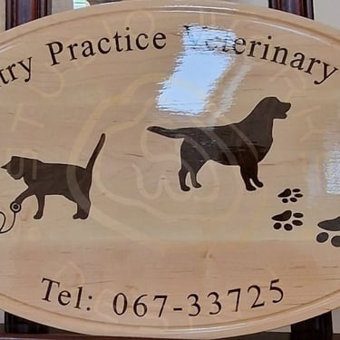 Completed oval business inlay sign