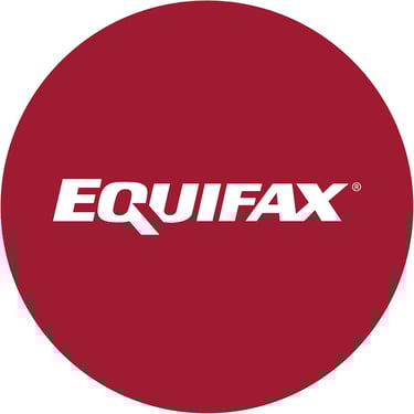 a red and white equifax logo on a red circle