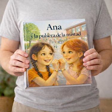 Hombre sosteniendo cuento infantil personalizado