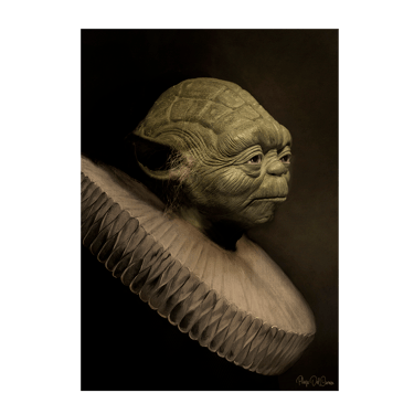  maître Yoda de Star Wars habillé avec une collerette du XVIe siècle