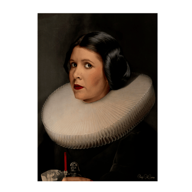 Leia de Star Wars habillé avec une collerette du XVIe siècle