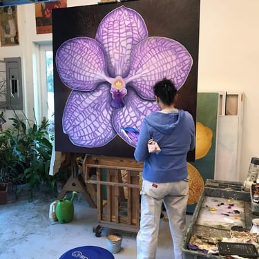 Christine Knize with Purple Vanda Painting