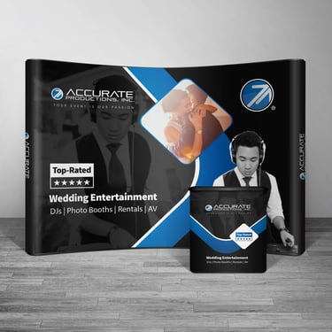 10x10 tradeshow backdrop banner with podium curved banner