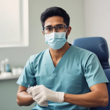 A wooden desk features a laptop displaying an email marketing webpage. On the desk are envelopes, one open with a blue inner lining, and two visible notes with the phrase 'Email Marketing.' There is also a small potted plant with green leaves and a yellow tape labeled 'Saturday Delivery.'