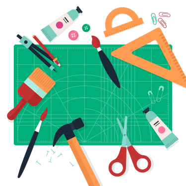a green and white board with scissors and scissors