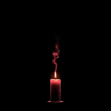 A single candle with a glowing, luminous flame that casts a warm, atmospheric light against a solid black backdrop