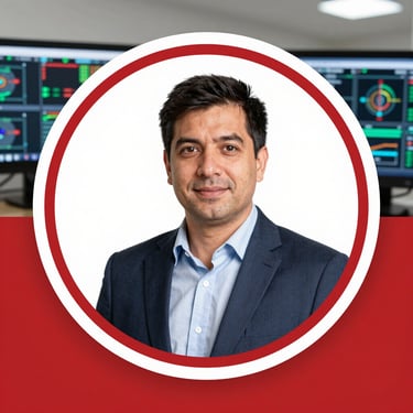 A happy client reviewing data on a tablet in a control room.