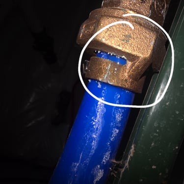 leak on incoming water line fitting