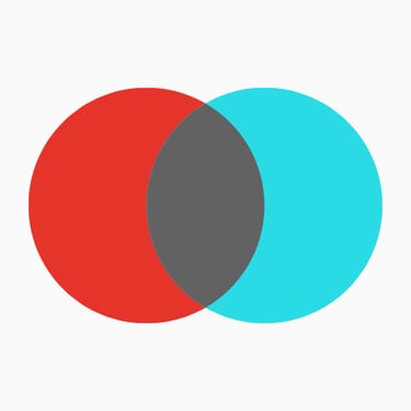 a red and blue circles partially overlapping signifying point of contact