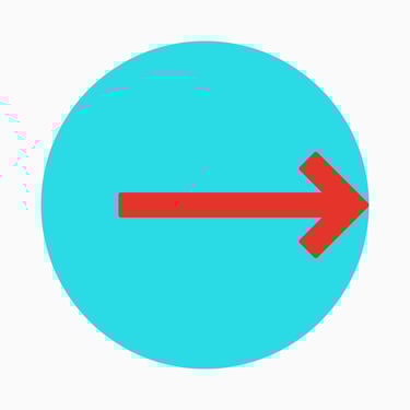 a red arrow touching the right side of a blue circle signifying point of impact