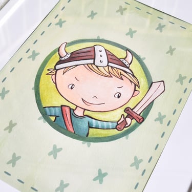 Viking themed illutration, painted nursery decoration art print