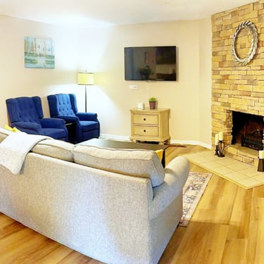 a living room with a couch and a television