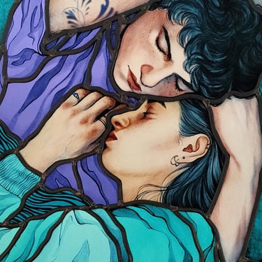 Vitrail, portrait, dessin, couleur, visage, texture, motif, décoration, verre, art, artisanat , fleur