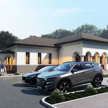 Cabinet medical si de medicina dentara cu arhitectura in stil neoromanesc si regim de inaltime parter