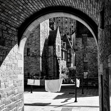 Washing on the line in a courtyard in Dean Village, Edinburgh