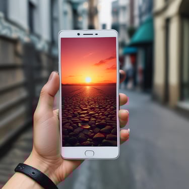 A bustling market alley filled with various stalls selling mobile accessories. Colorful garlands hang from the roof, and signboards for brands like Samsung, Oppo, and iPhone are visible. Shoppers and vendors are engaged in transactions.