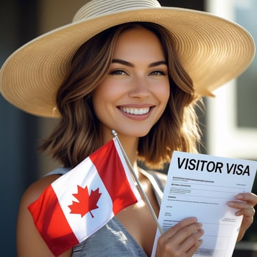 a woman holding a canadian flag and a canadian flag