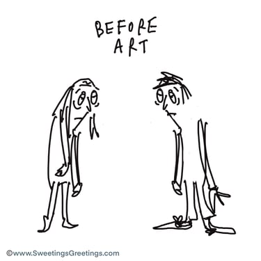 Line drawing of two bedraggled people