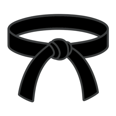 A black and white line art illustration of a tied martial arts belt icon.