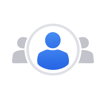 Blue and grey user group icon representing a community, team, or audience on a black background.