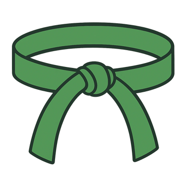 A green martial arts belt icon representing karate rank achievement on a black background.