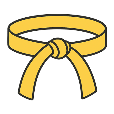 Yellow martial arts belt illustration for karate or judo students on black background.