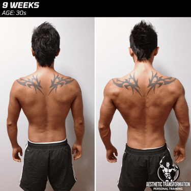 Sunny's rear view before and after online fitness transformation.