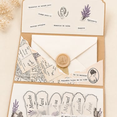 Carpeta regalo para entregar de forma elegante entradas, viajes y otras experiencias regalo, realizado por Amélie Art.
