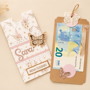 Sobre personalizado para entrega de dinero de una forma muy elegante realizado a mano por Amélie Art.