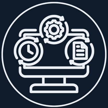 Business Automations Plattsburgh NY - logo of a computer screen with a gear and a clock