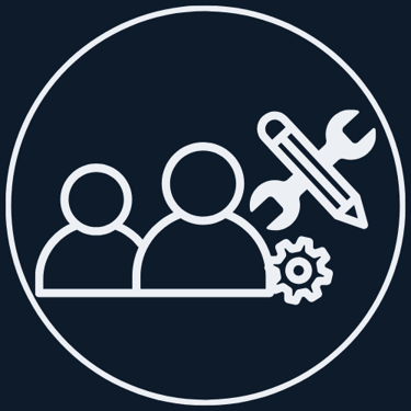 Onsite technical support in Plattsburgh - logo of two people, a gear, and tools