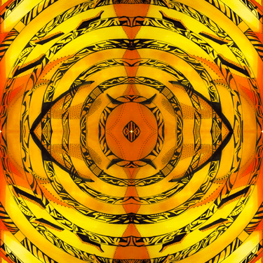 a yellow and black abstract photograph of a circular object