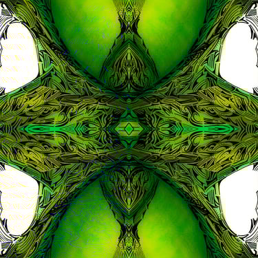 a green and yellow abstract pattern of a leafy tree