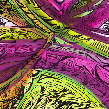 a colorful abstract painting of a flower