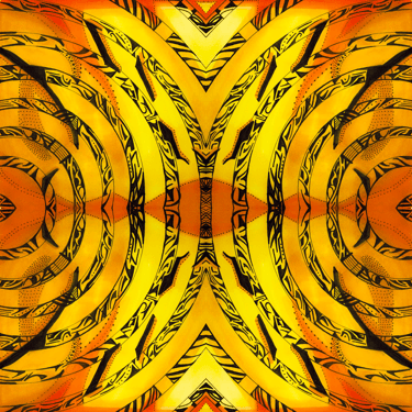 a yellow and black abstract photograph of a pattern of a pattern of a circular object