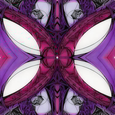 a colorful abstract art print of a purple and white flower