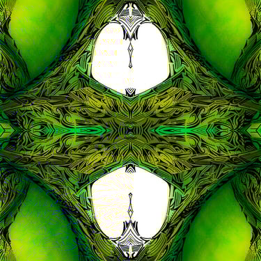 a green and yellow abstract pattern of a tree