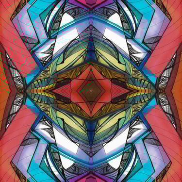 a colorful abstract art work of a stained glass window