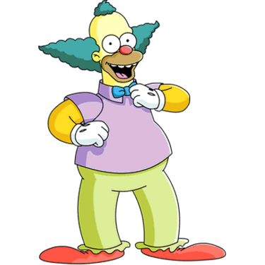 a cartoon character with a clown in a purple shirt