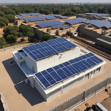 A family enjoying their home with solar panels on the roof.