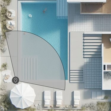Top view plan showing live location and view angle of a 360 virtual tour, by Visualise, 3D architectural rendering services.