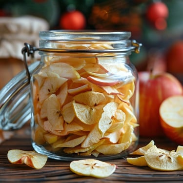 Glass jar of dried apple slices for food preservation and long-term emergency food storage