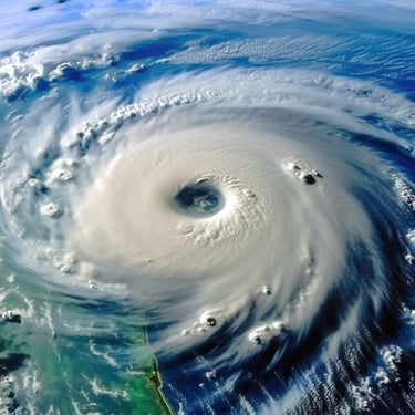 Satellite view of hurricane for emergency preparedness and prepping simplified content