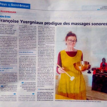 Article paru sur moi et mon travail de sonothérapie dans le Penthièvre à l'ouverture du cabinet.
