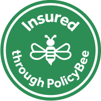 a green badge with the words insured