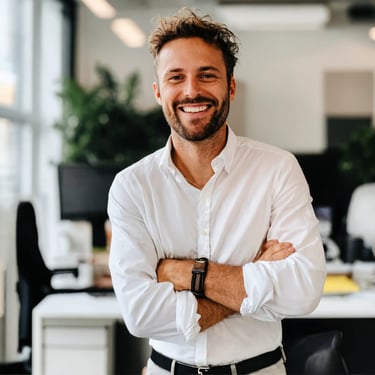 a man with a beard and a white shirt