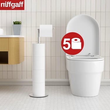 a toilet with a toilet paper roll holder and a toilet paper roll holder